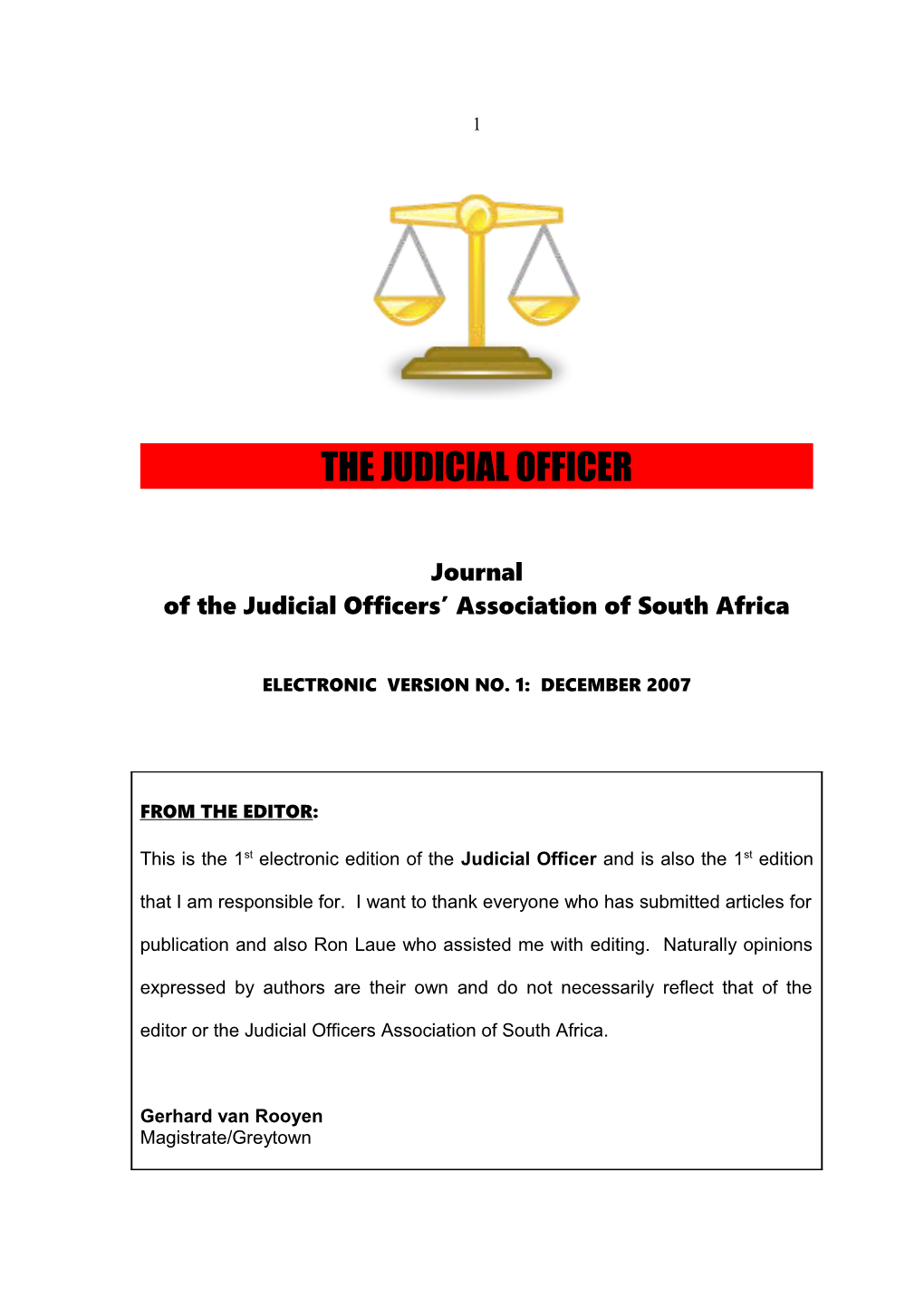 Ofthe Judicial Officers Association of South Africa