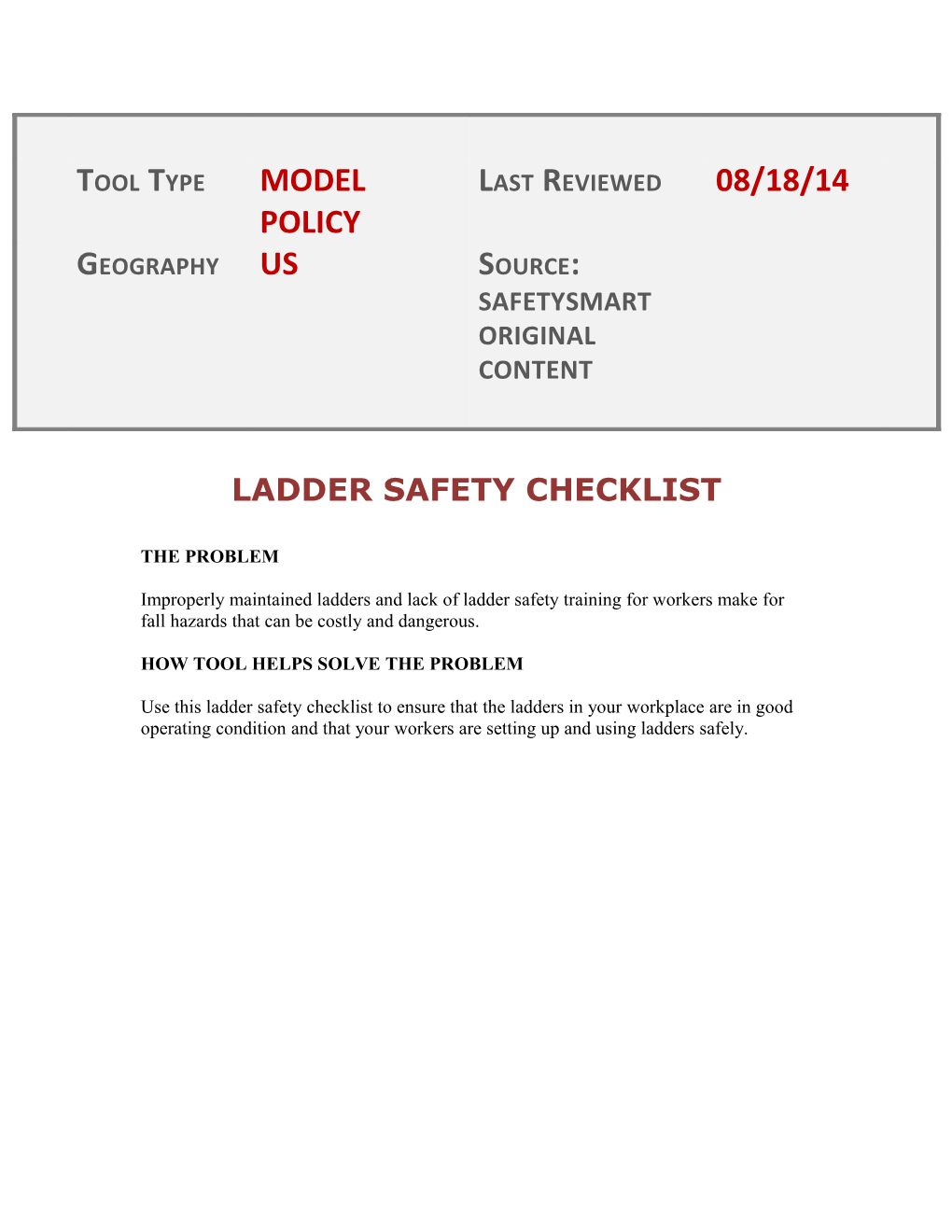 Ladder Safety Checklist