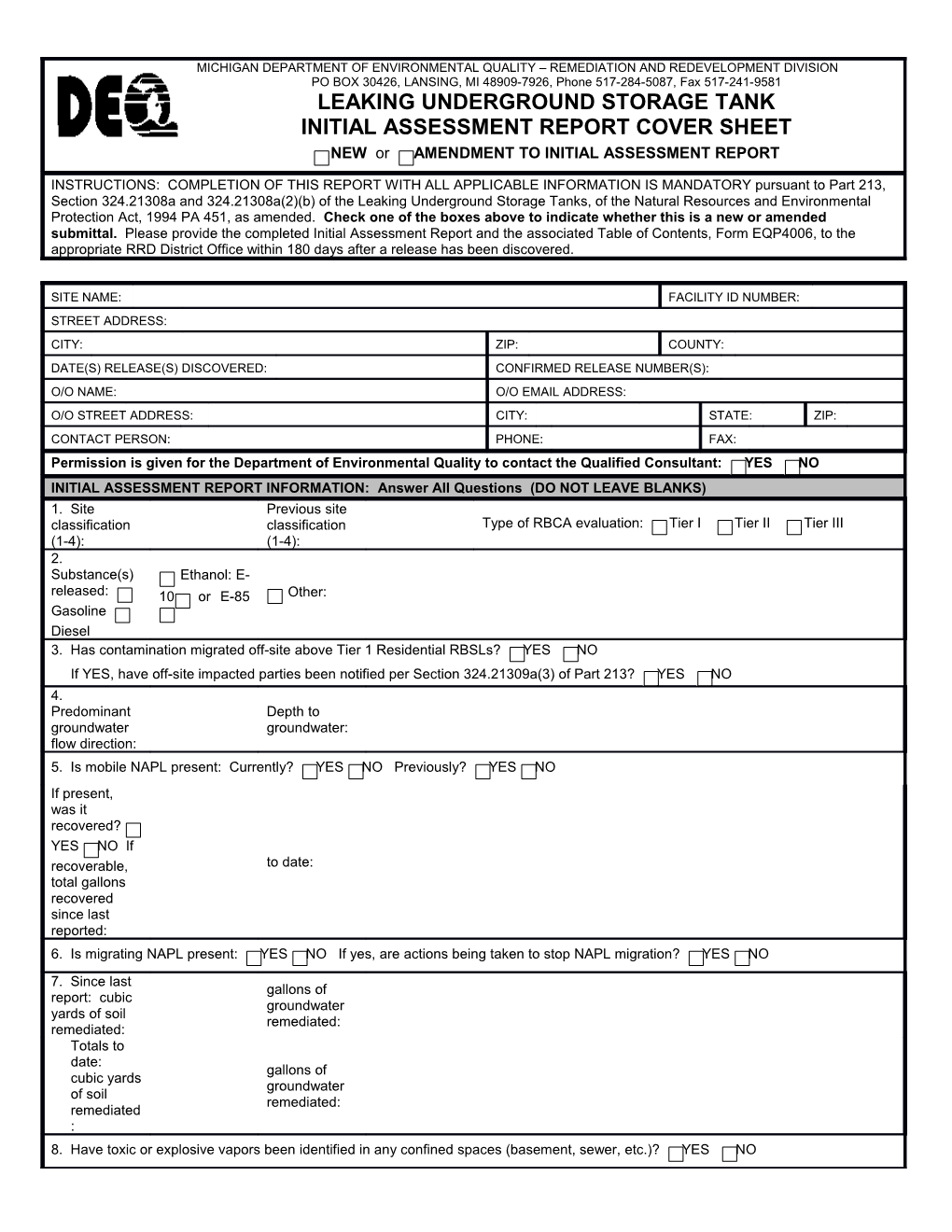 This Initial Assessment Report (IAR),Which Was Completed in Accordance with Part 213, Leaking