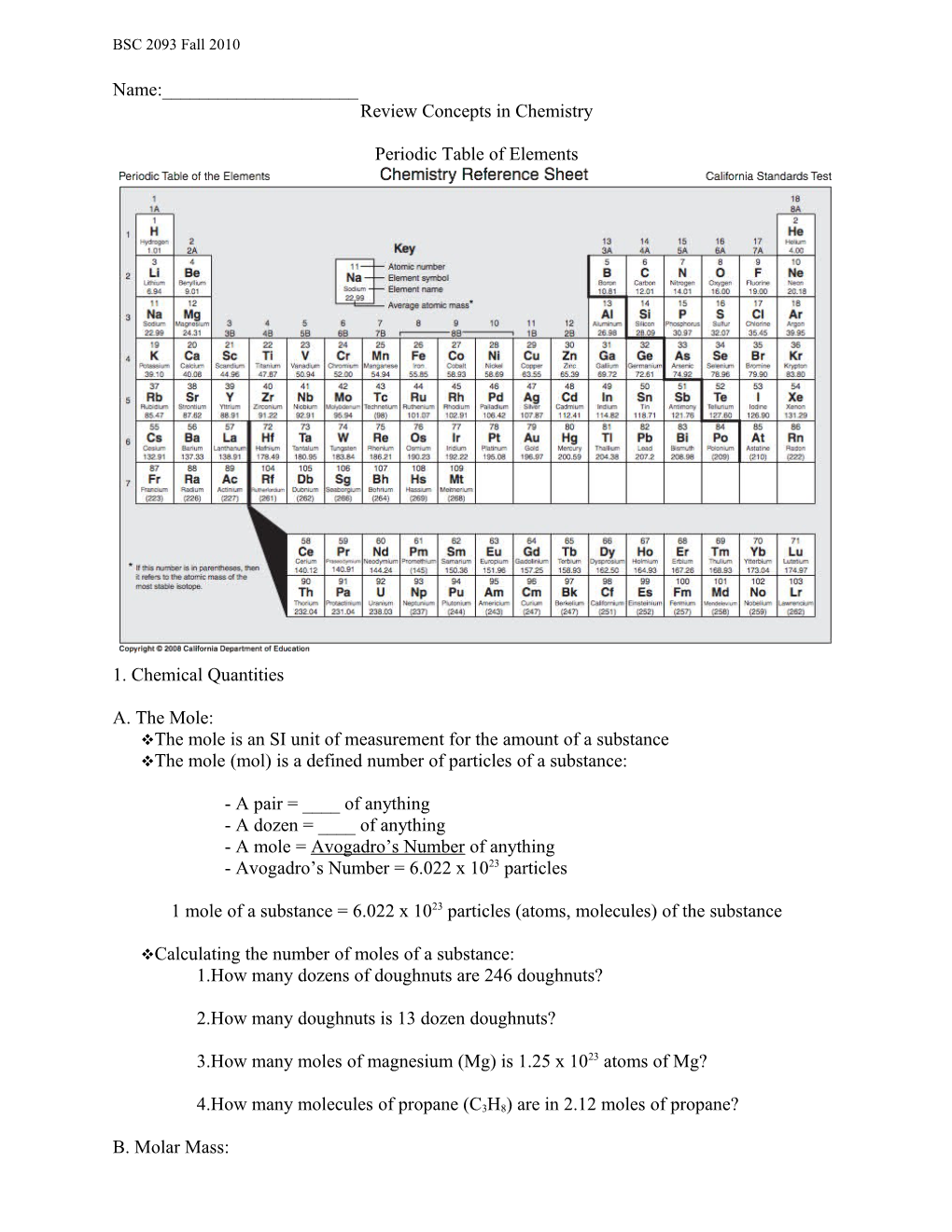 Review Concepts in Chemistry