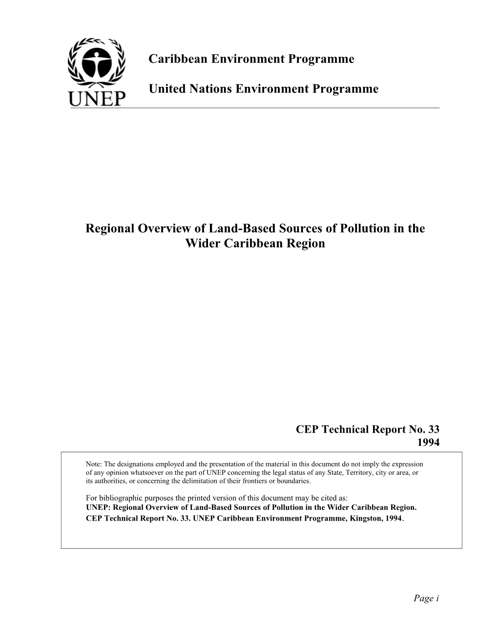Regional Overview of Land-Based Sources of Pollution in the Wider Caribbean Region