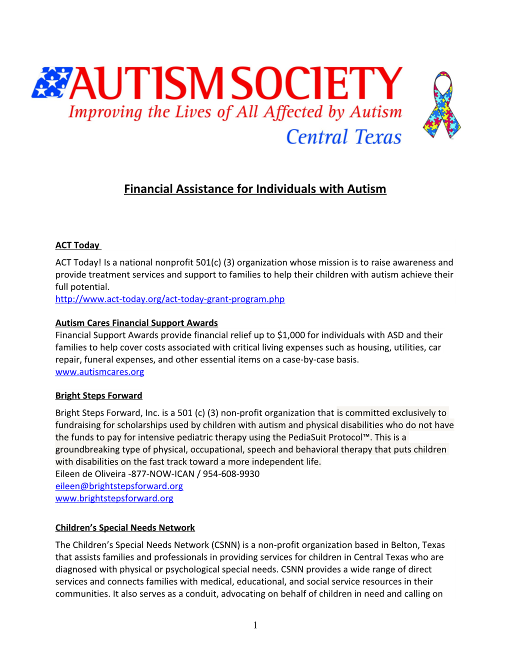 Financial Assistance for Treating Autism