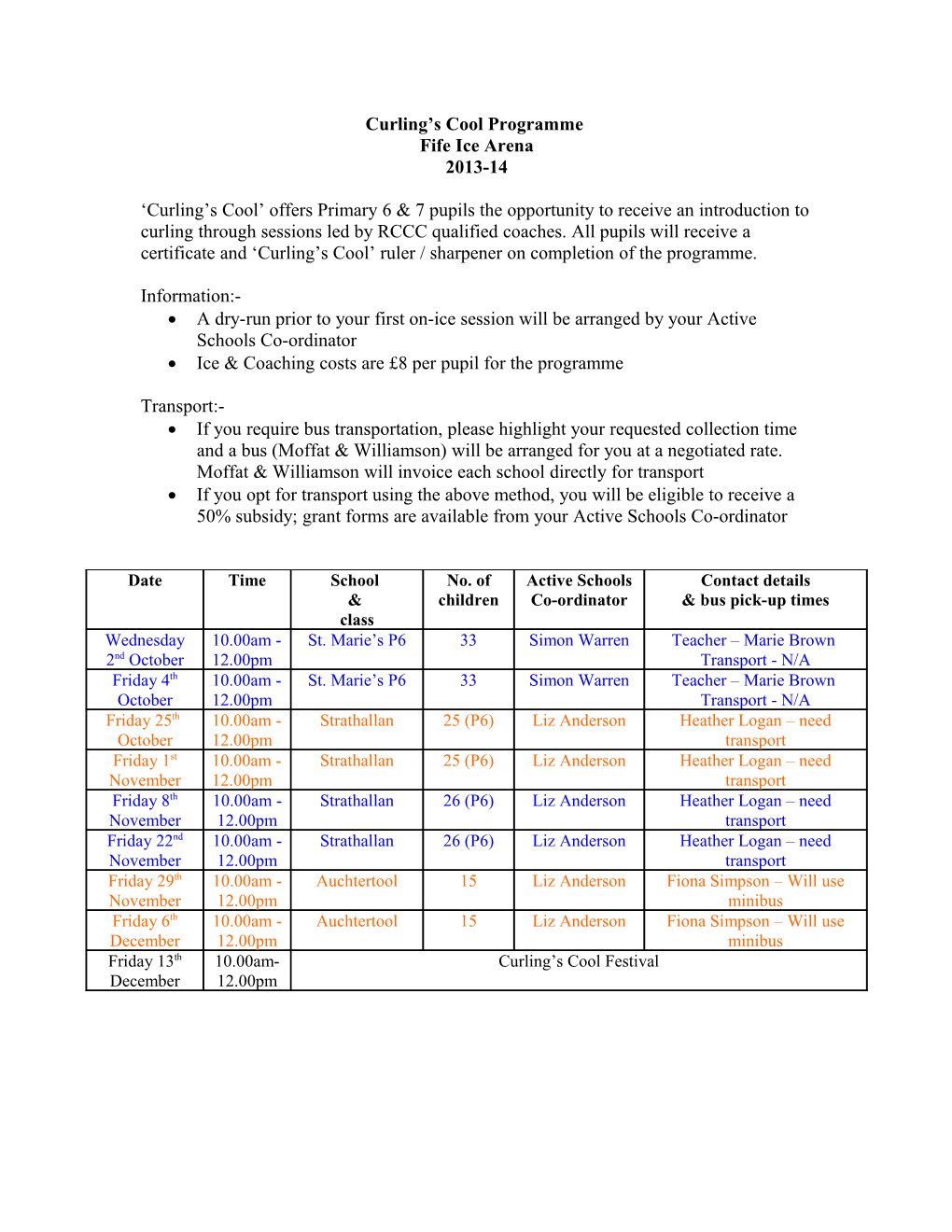 Fife Curling S Cool Programme Schedule