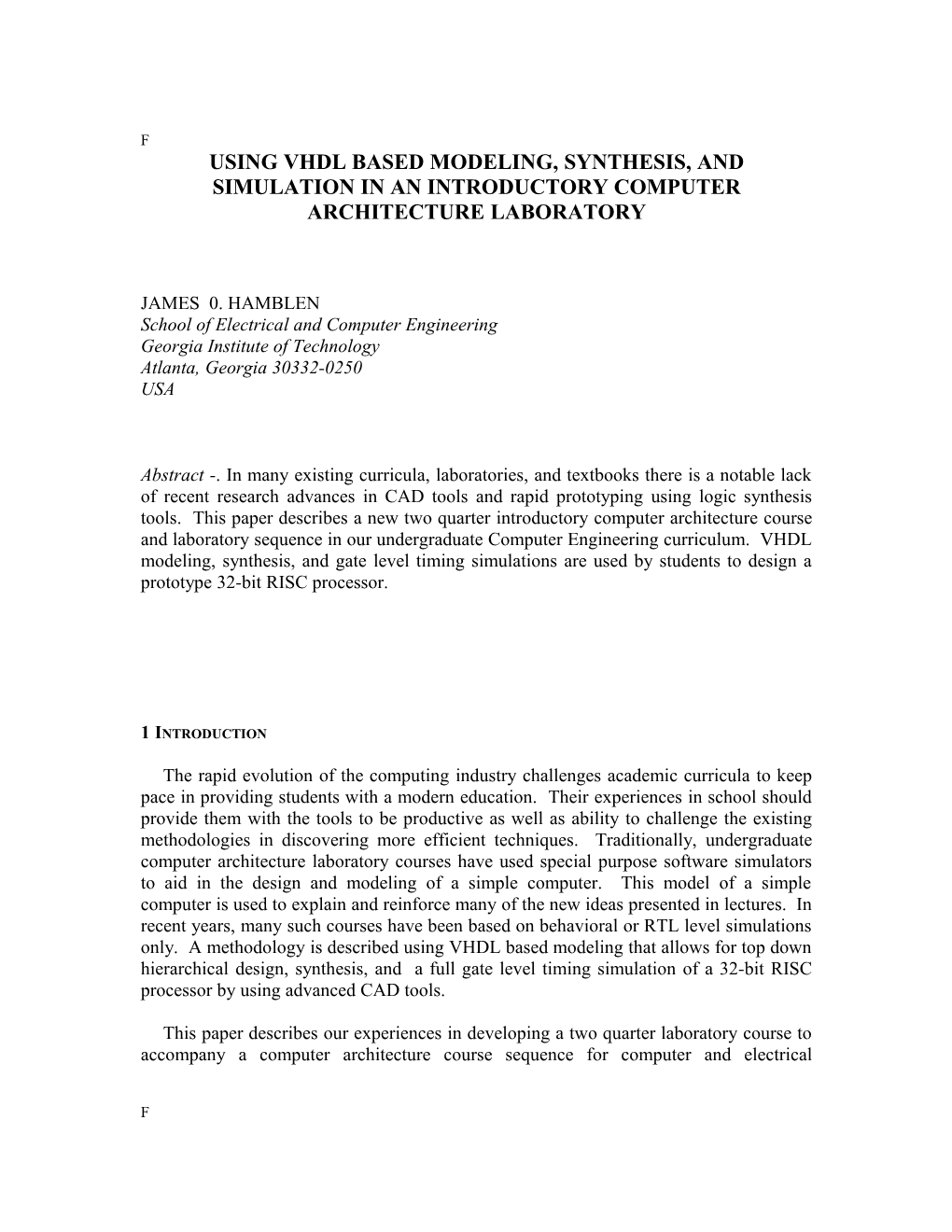 Introduction of Rapid Systems Prototyping Into Undergraduate Computer