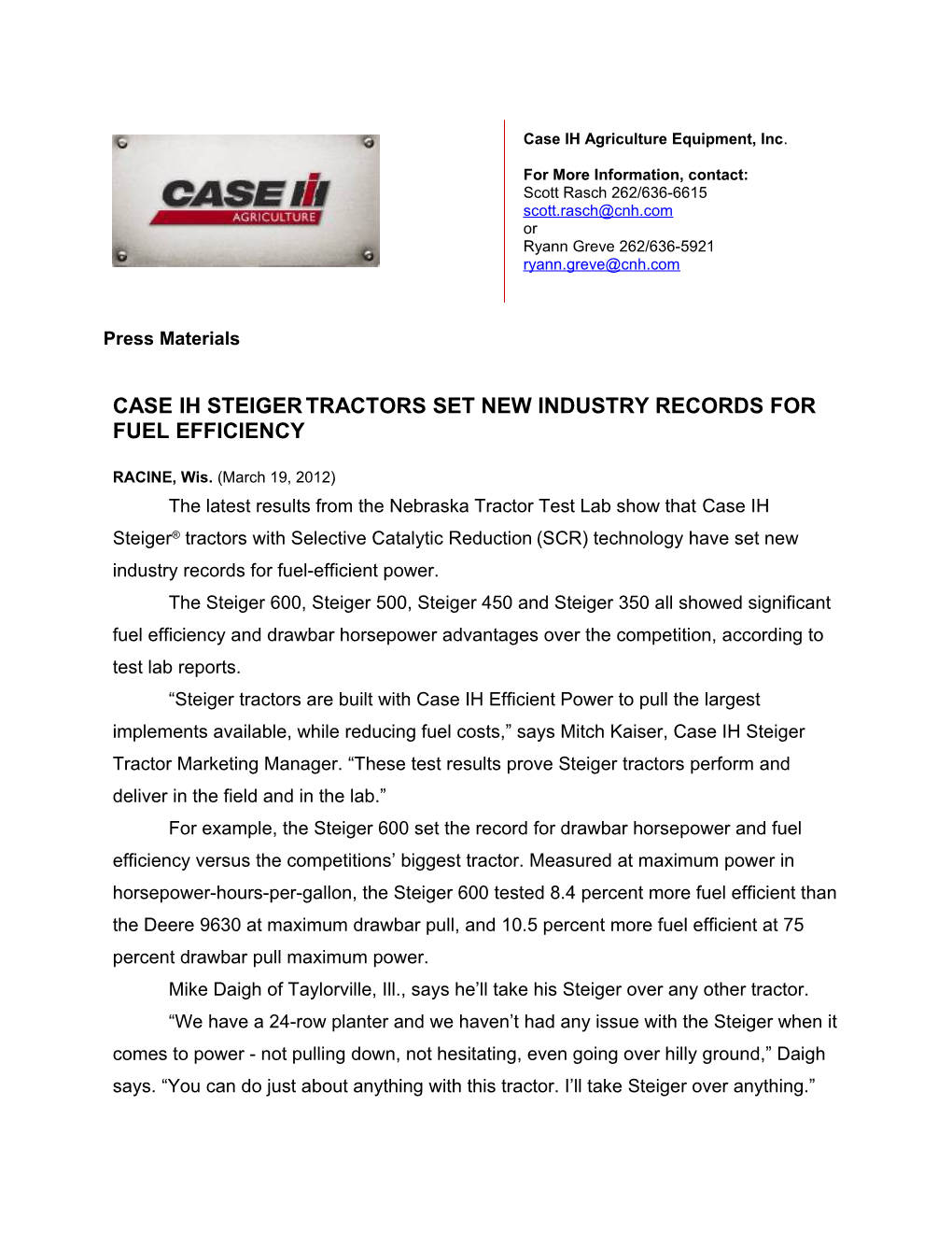 2012-3-19 Case IH Steiger Tractors Set New Industry Records for Fuel Efficiency FINAL