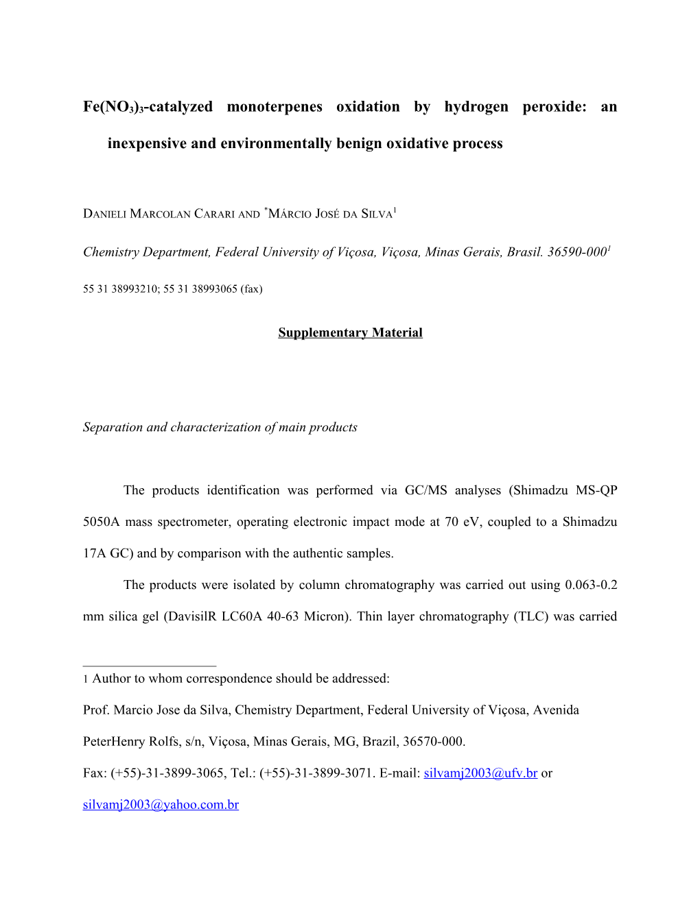 Fe(NO3)3-Catalyzed Monoterpenes Oxidation by Hydrogen Peroxide: an Inexpensive And