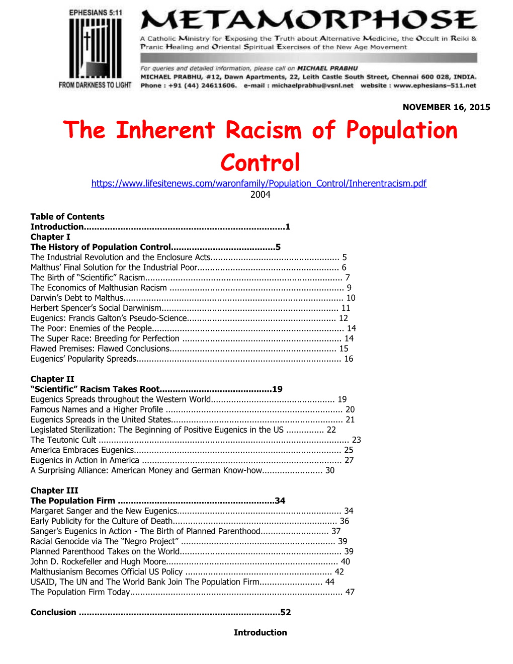 The Inherent Racism of Population Control