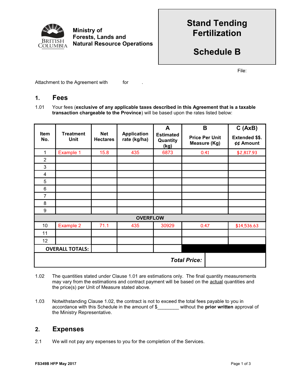 Attachment to the Agreement with for