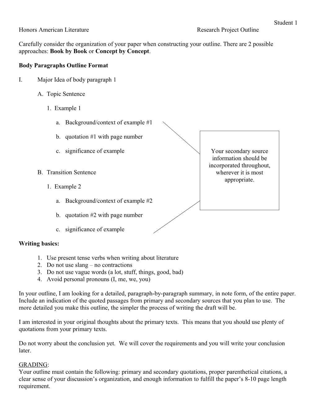 Honors American Literature Research Project Outline