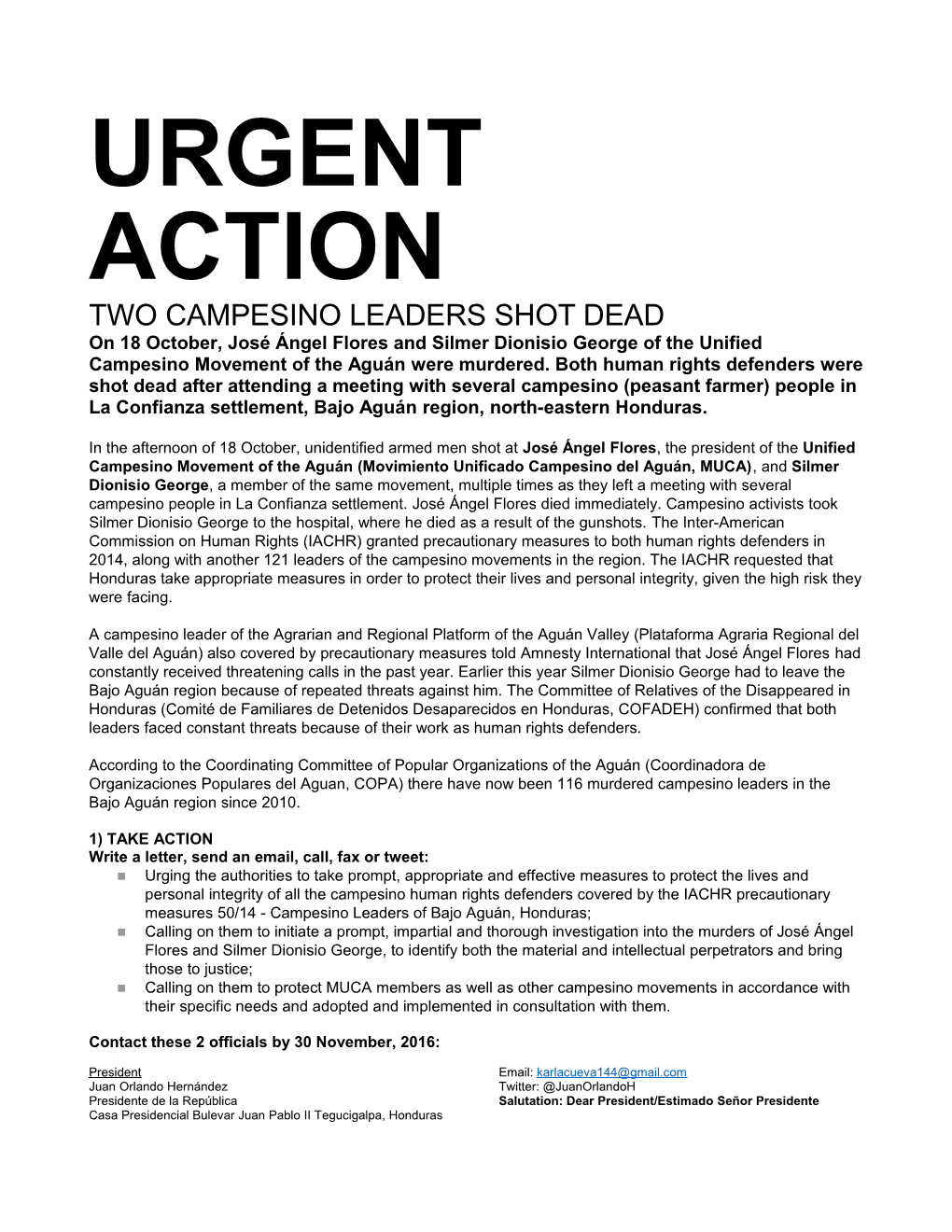 Two Campesino Leaders Shot Dead