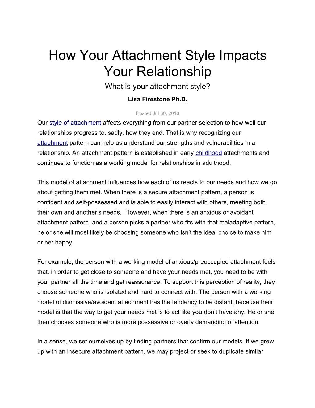 How Your Attachment Style Impacts Your Relationship