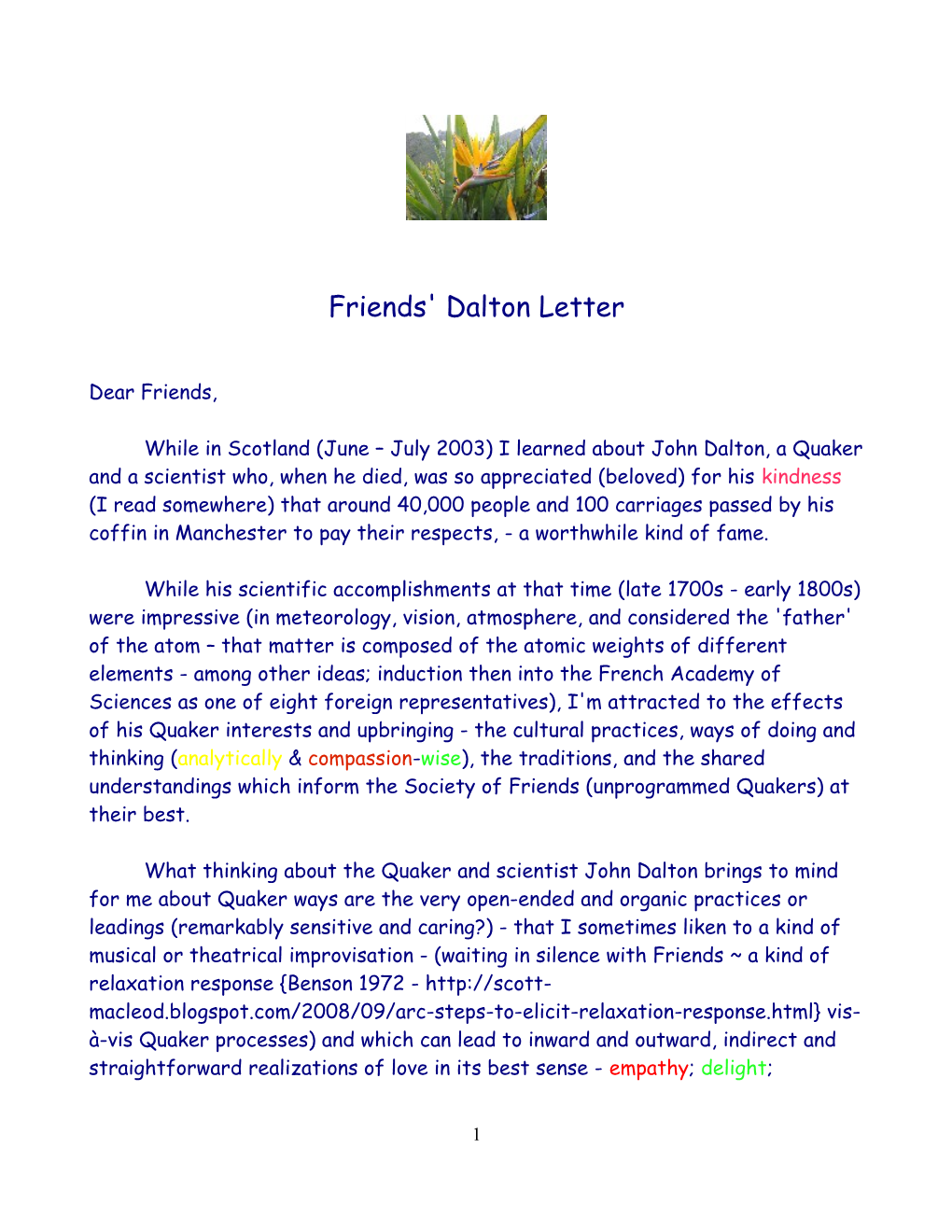 Friends' Dalton Letter