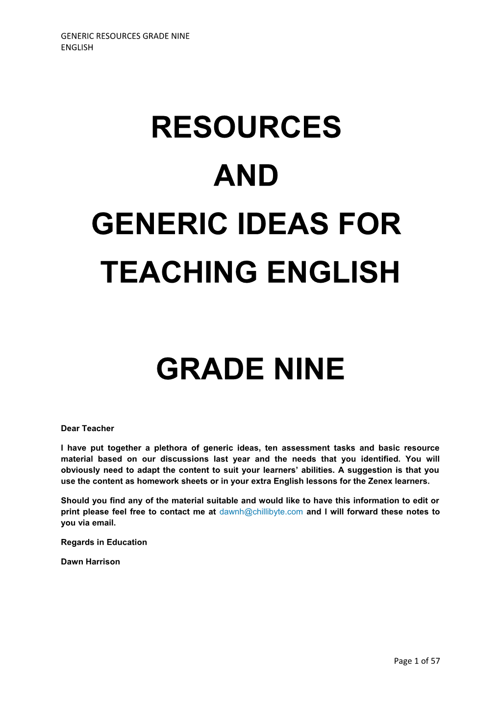 Generic Resources Grade Nine