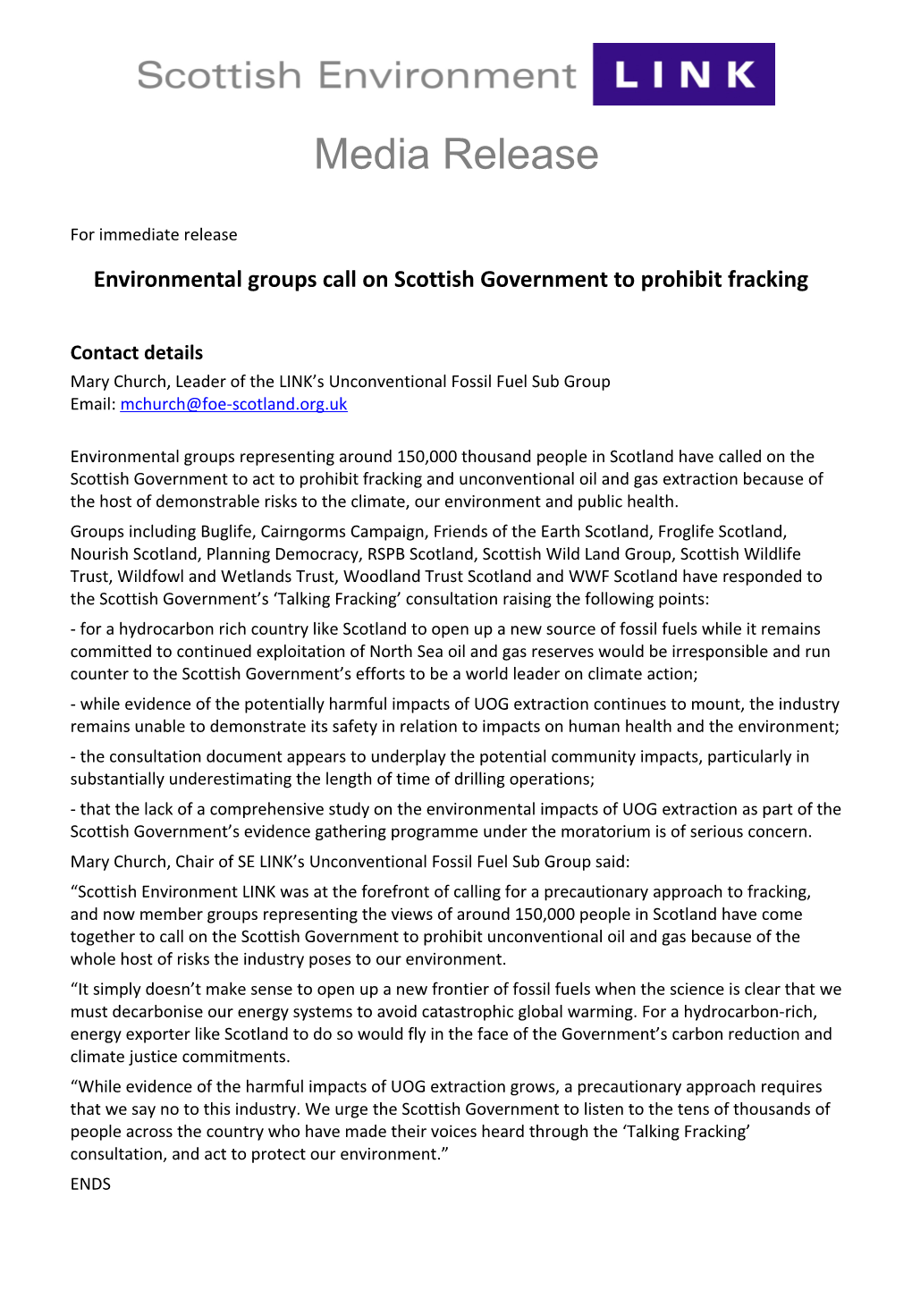 Environmental Groups Call on Scottish Government to Prohibit Fracking