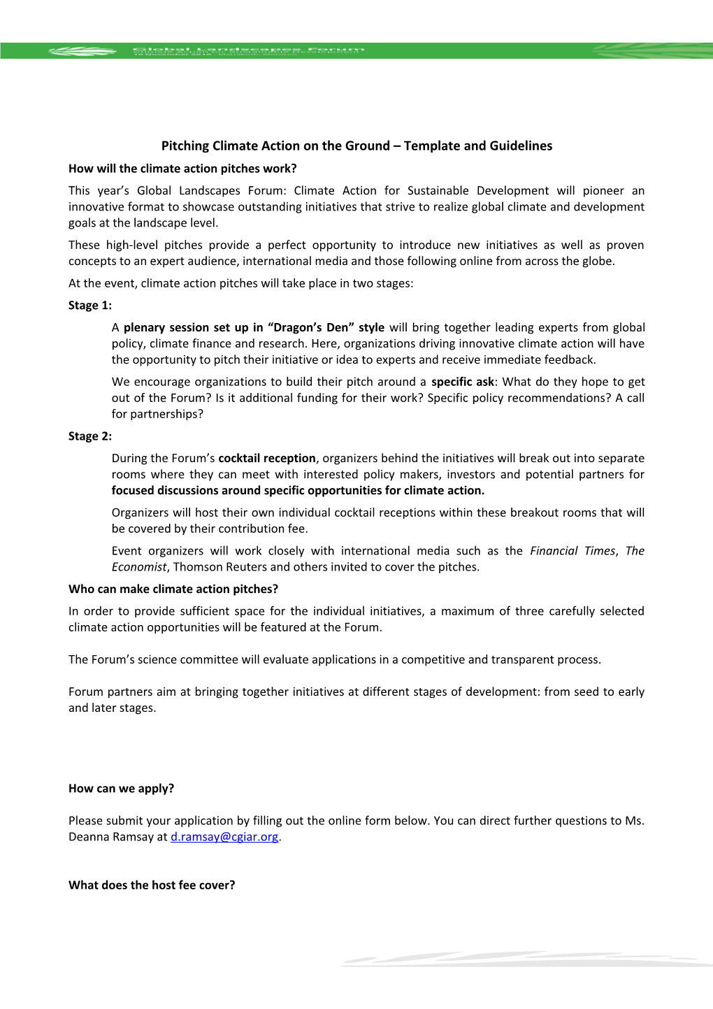 Pitching Climate Action on the Ground Template and Guidelines