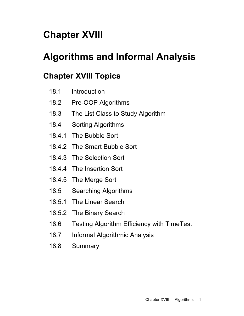 Algorithms and Informal Analysis