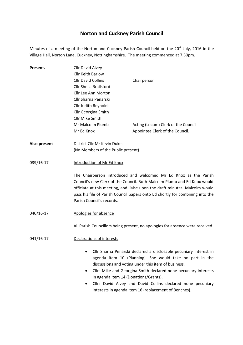 Norton and Cuckney Parish Council