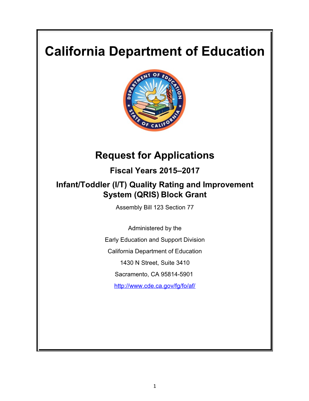 RFA-15: Child Development (CA Dept of Education)