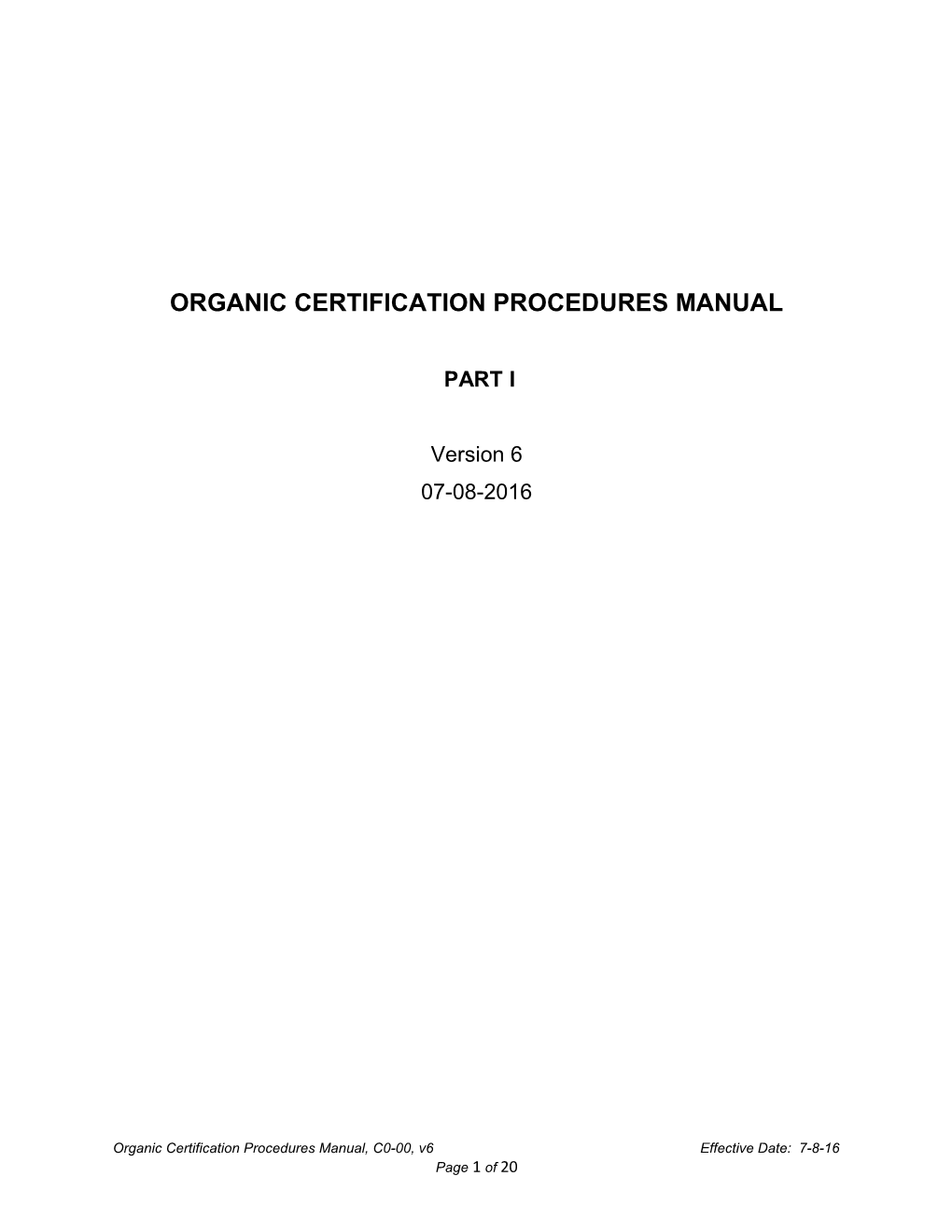 Organic Certification Procedures Manual