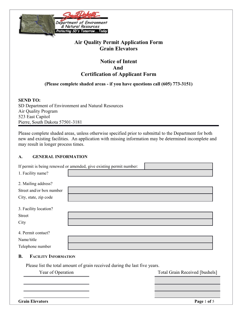 Air Pollutant Emission Notice (APEN) and Application for Construction Permit