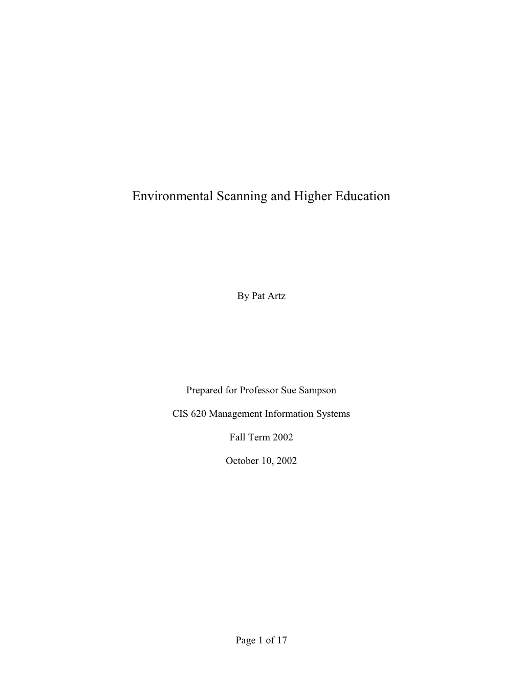 Environmental Scanning and Technology Education: a Case Study at Bellevue University S