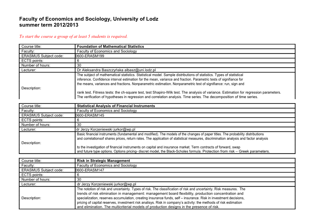 Faculty of Economics and Sociology, University of Lodz