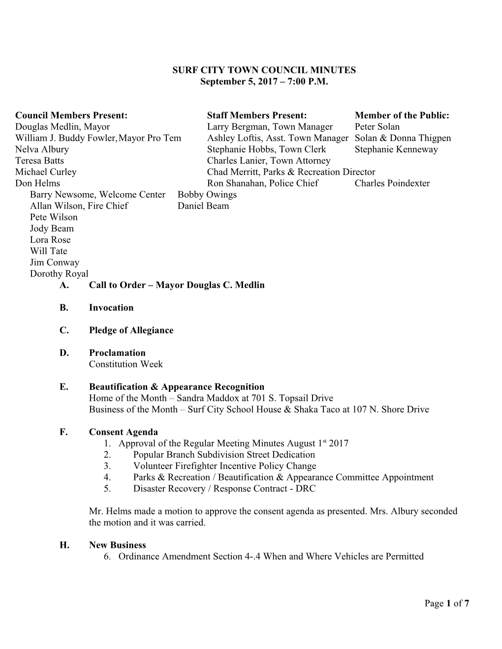 Surf City Town Council Agenda