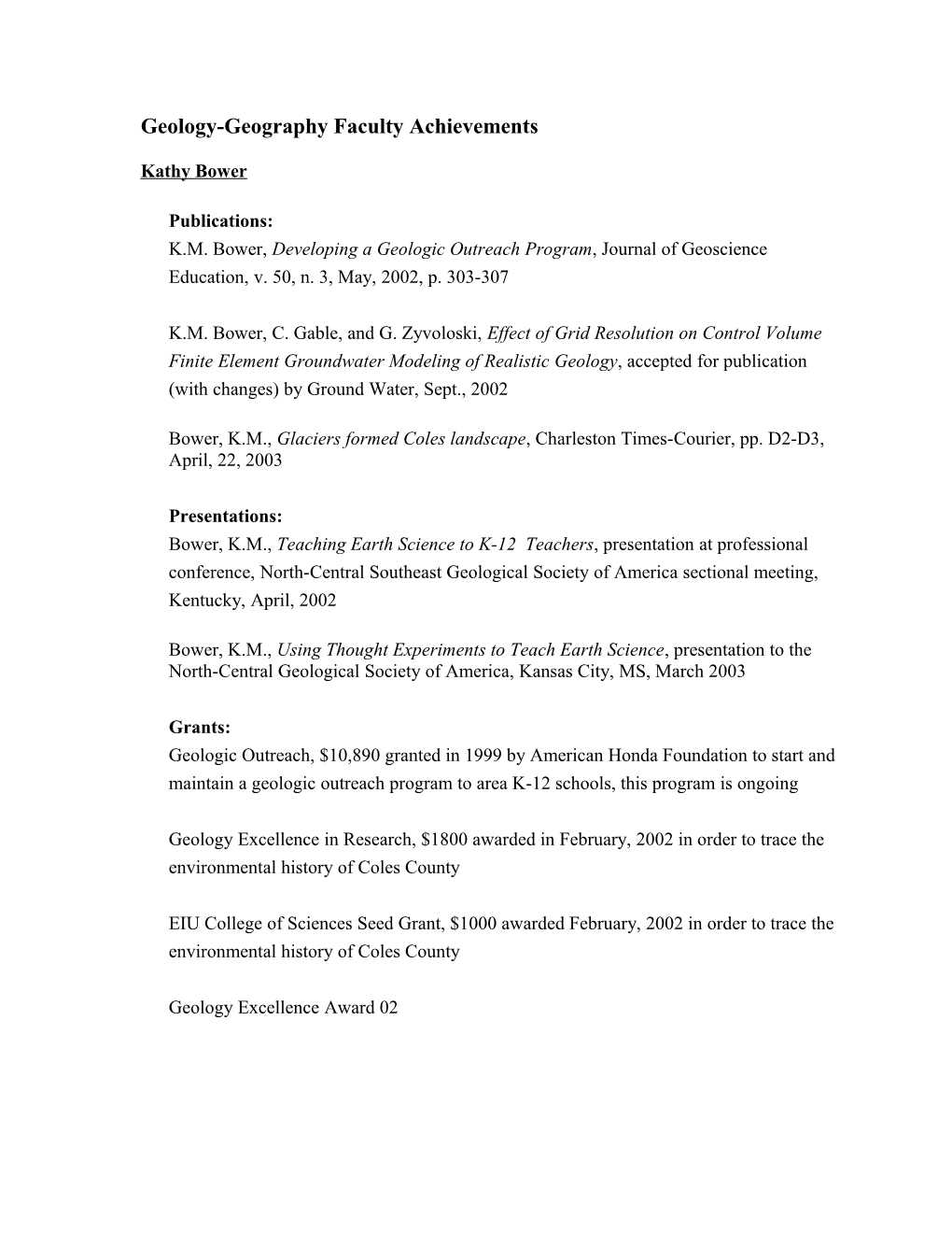 Geology-Geography Faculty Achievements