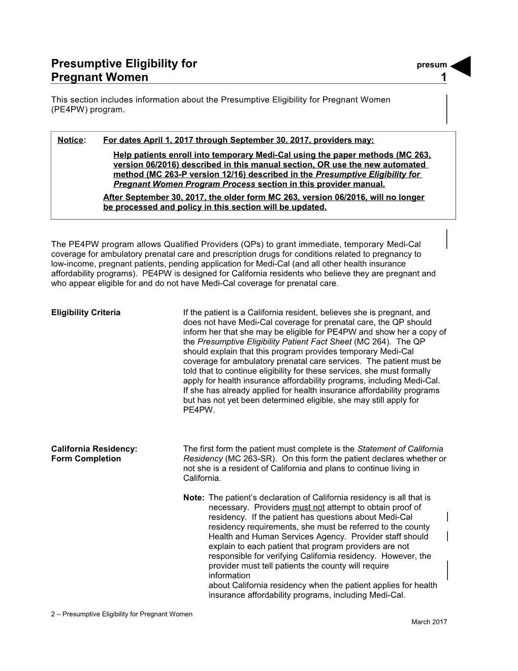 Presumptive Eligibility for Pregnant Women (Presum)