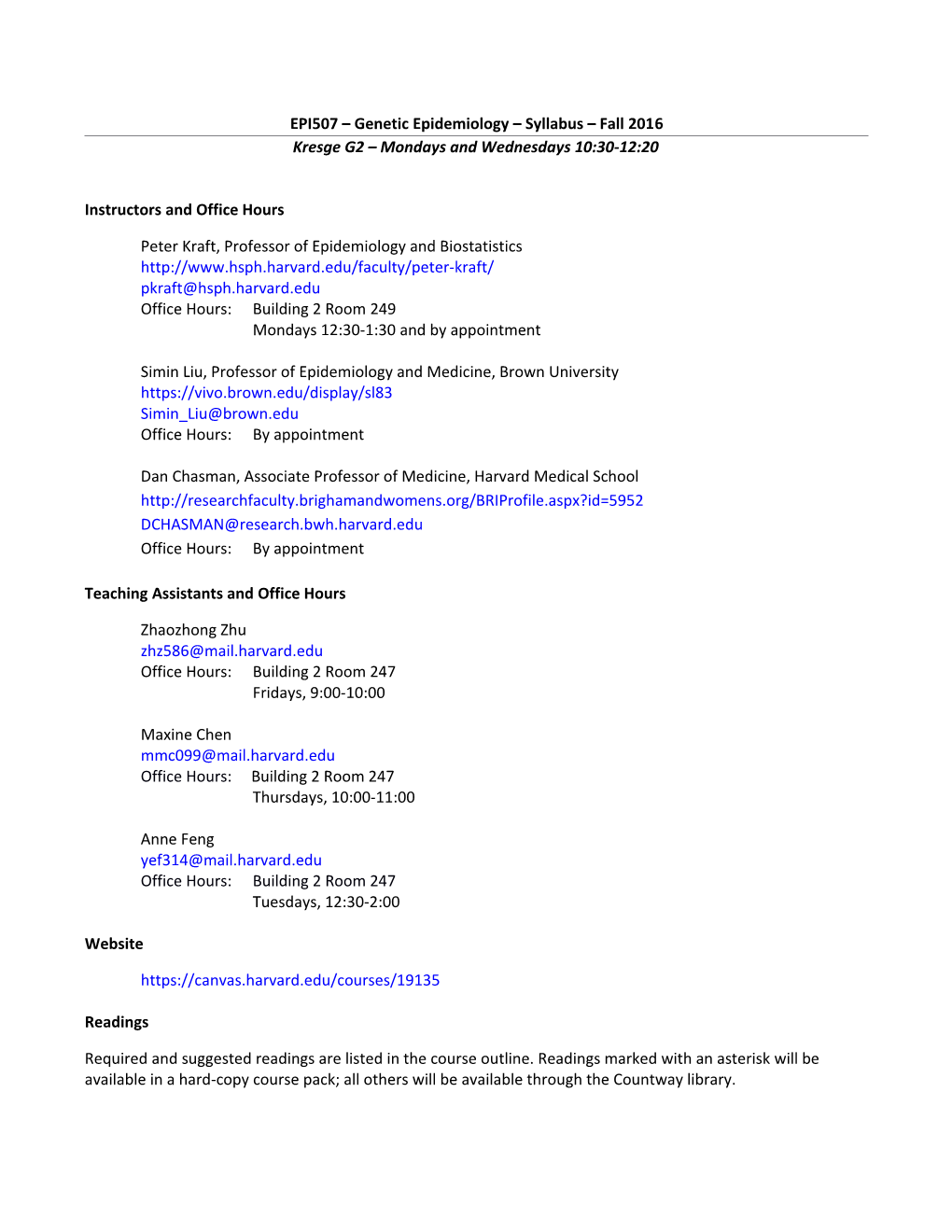 EPI507 Genetic Epidemiology Syllabus Fall 2011