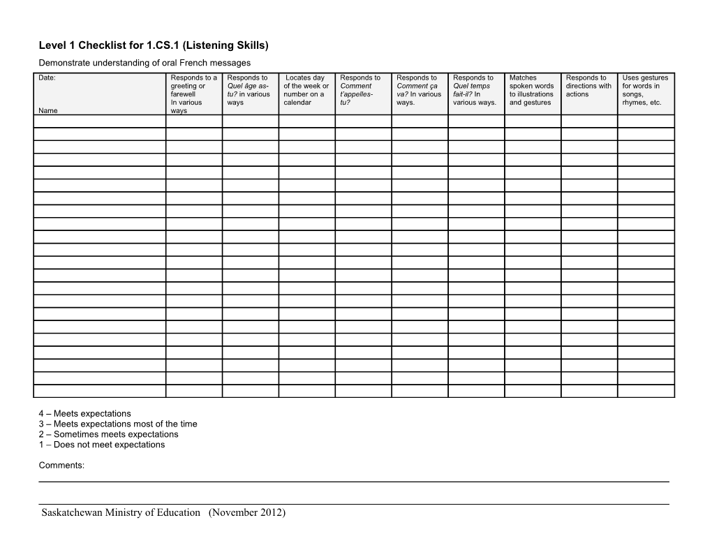 Level 1 Checklist for 1