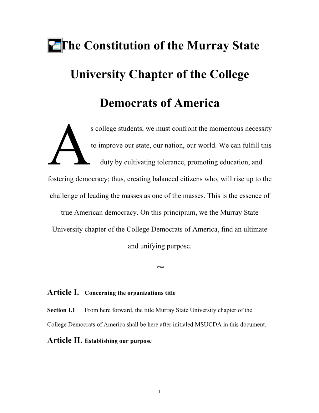 The Constitution of the Murray State University Chapter of the College Democrats of America