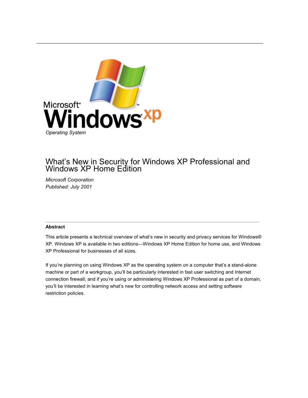 What S New in Security for Windows XP Professional and Windows XP Home Edition