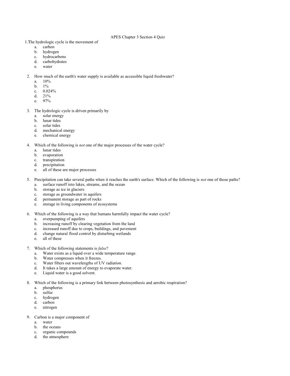 APES Chapter 3 Section 4 Quiz