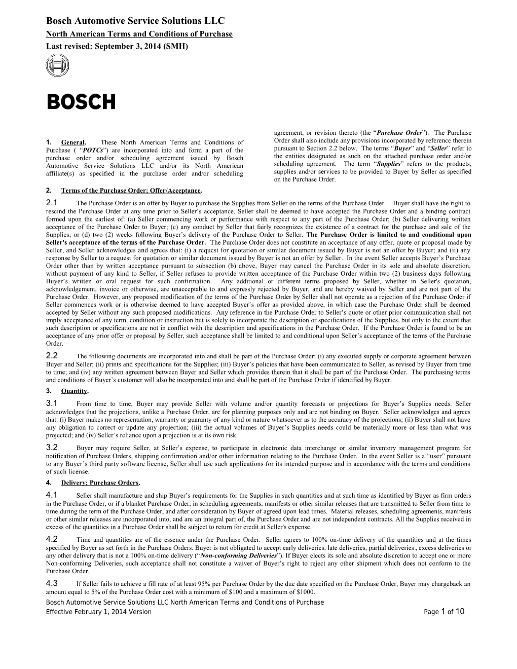 Bosch Automotive Service Solutions LLC North American Terms and Conditions of Purchase