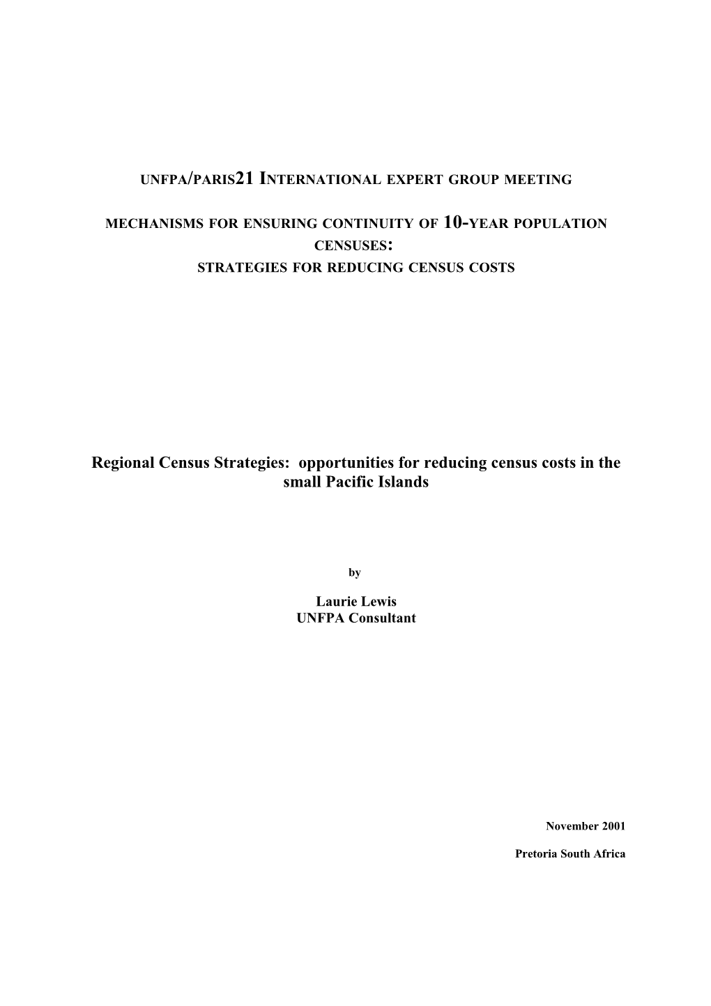 Regional Census Strategies: Opportunities for Reducing Census Costs in the Small Pacific Islands