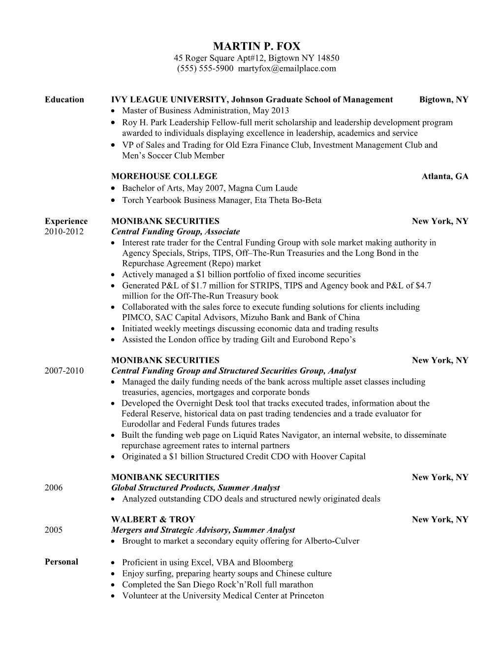 Management Resume Example