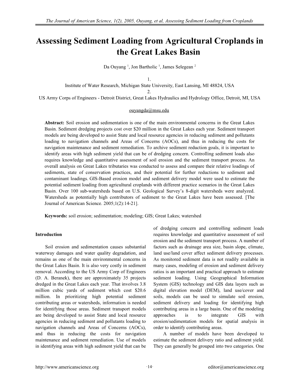 Assessing Sediment Loading from Agricultural Croplands in the Great Lakes Basin