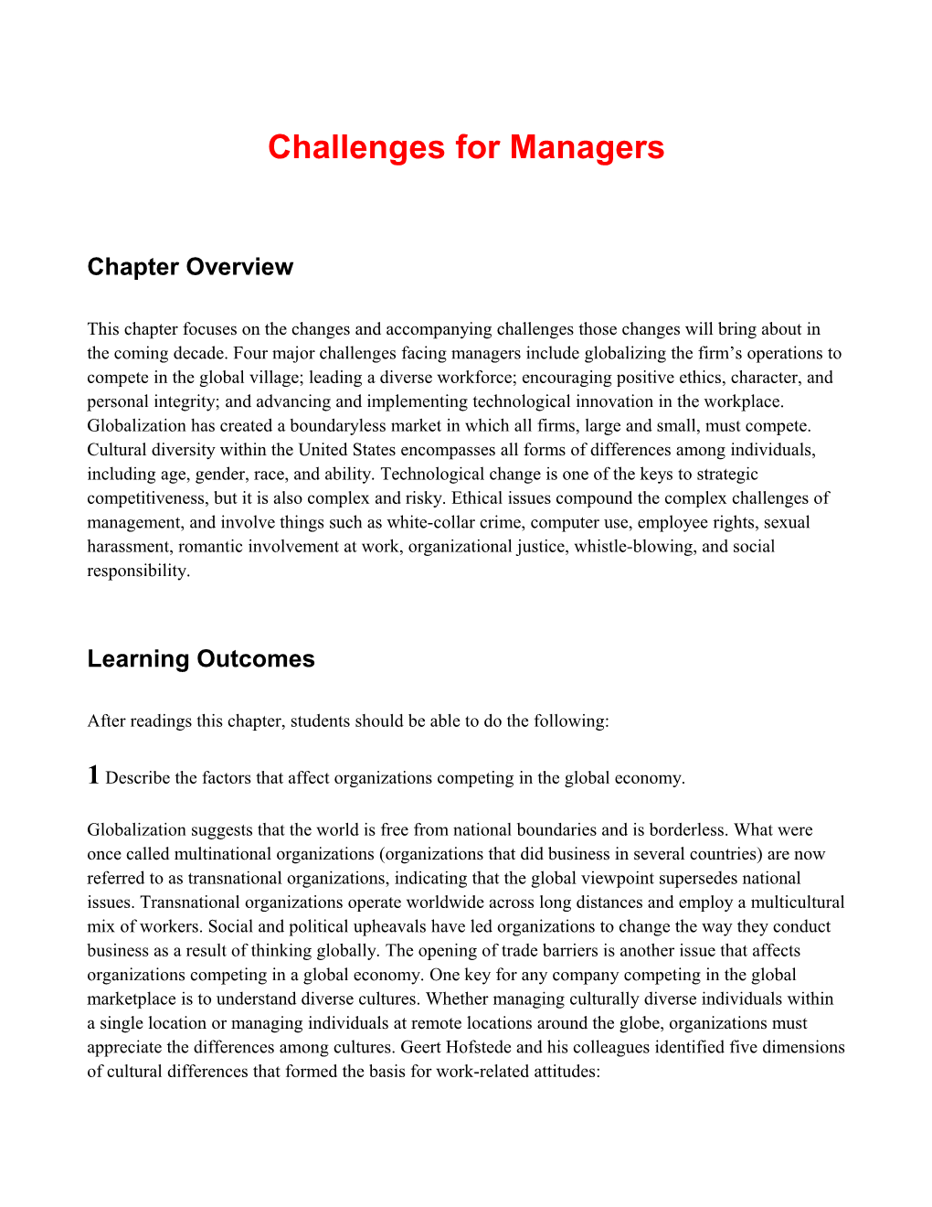 Challenges for Managers