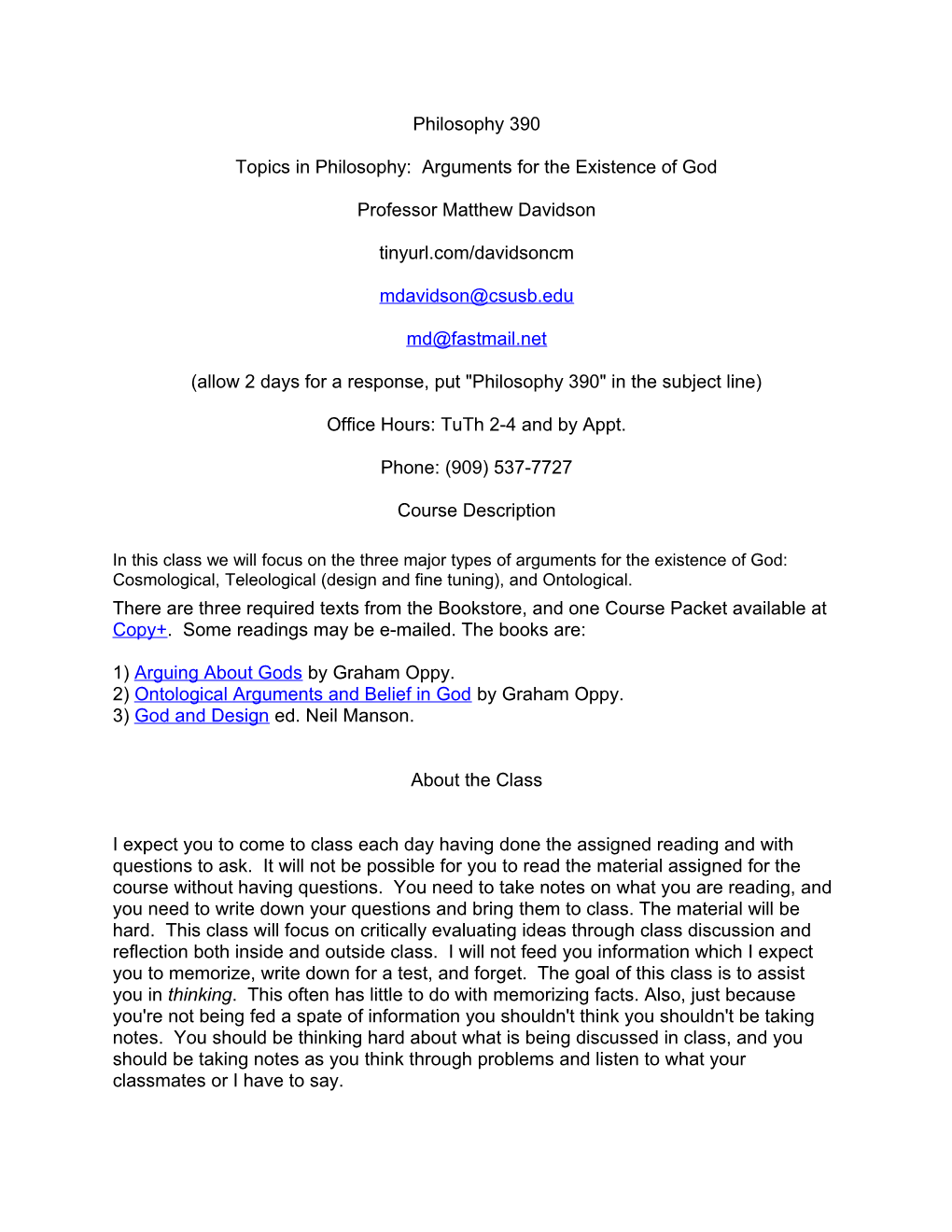 Topics in Philosophy: Arguments for the Existence of God