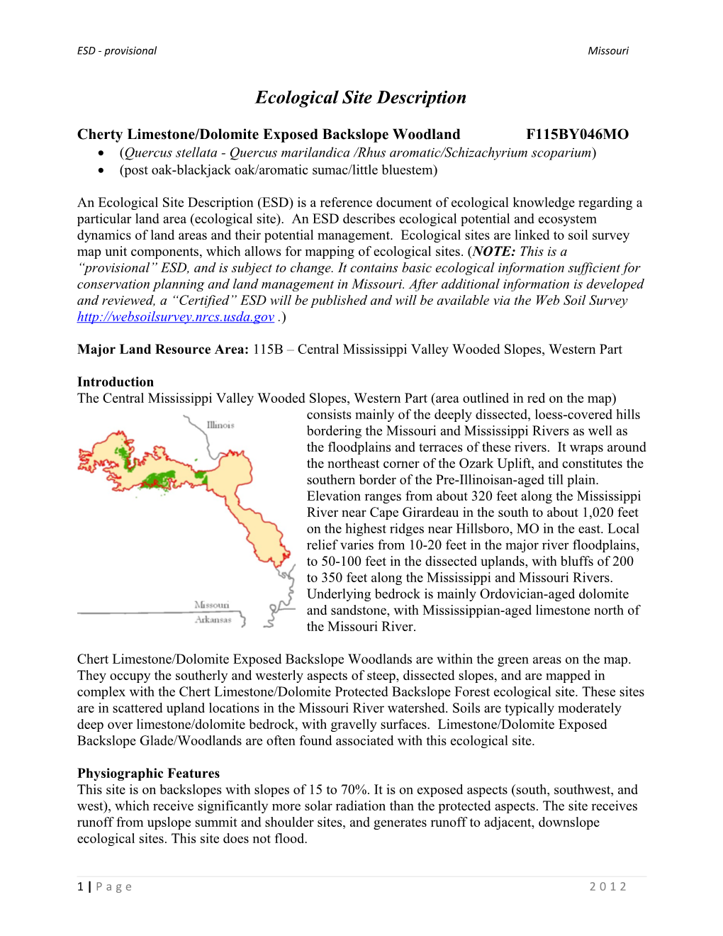 Cherty Limestone/Dolomite Exposed Backslope Woodland F115BY046MO