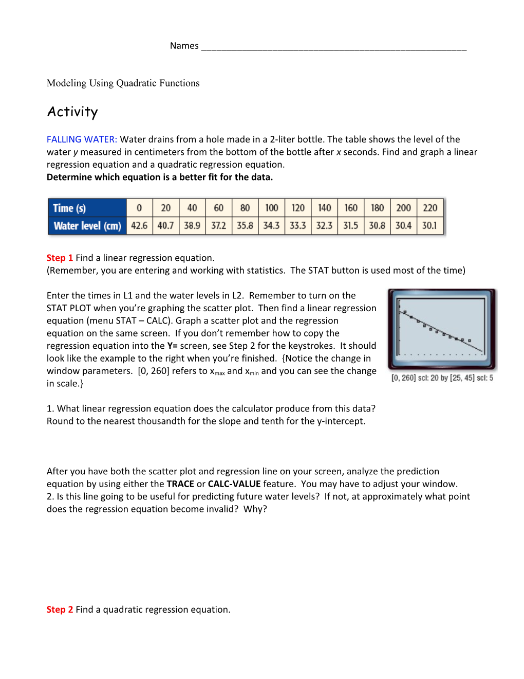 Modeling Using Quadratic Functions