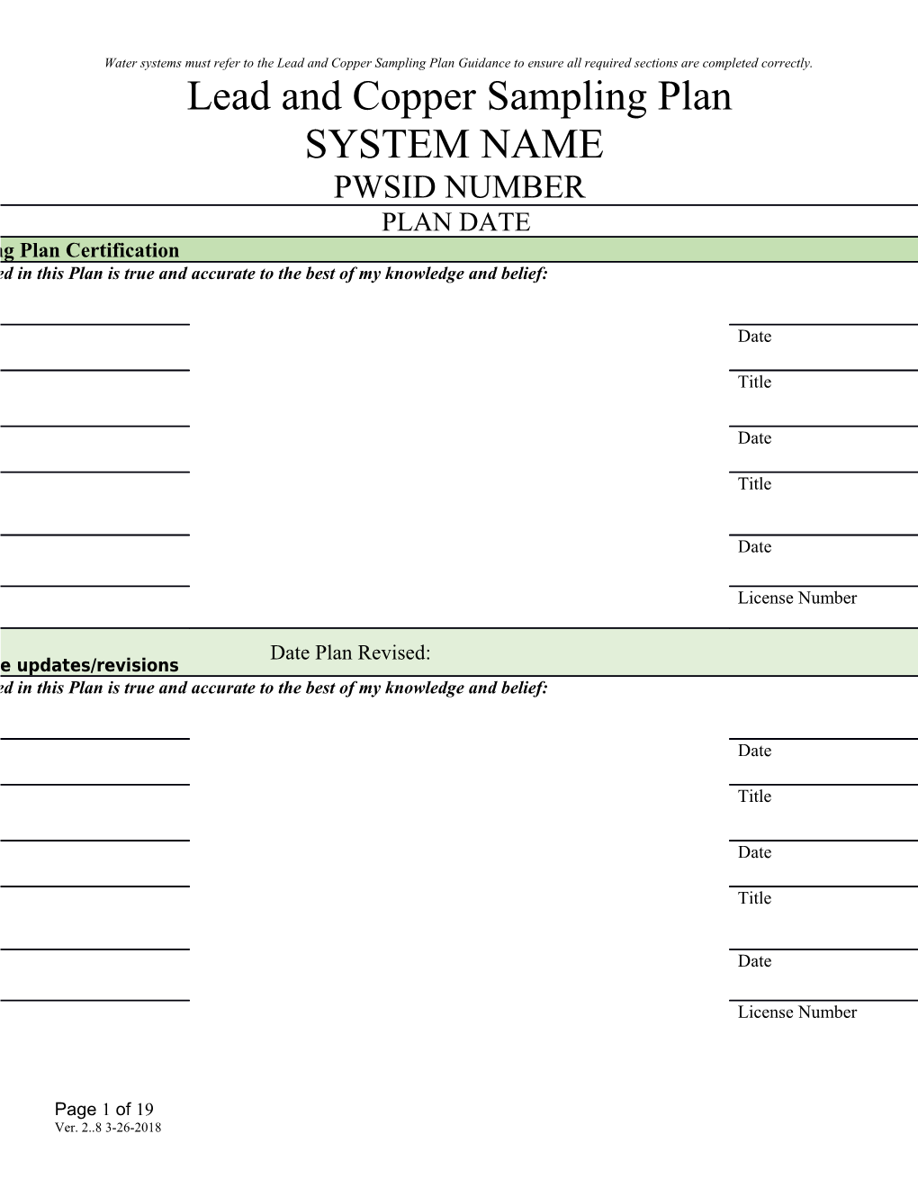 SYSTEM NAME Lead and Copper Sample Siting Plan