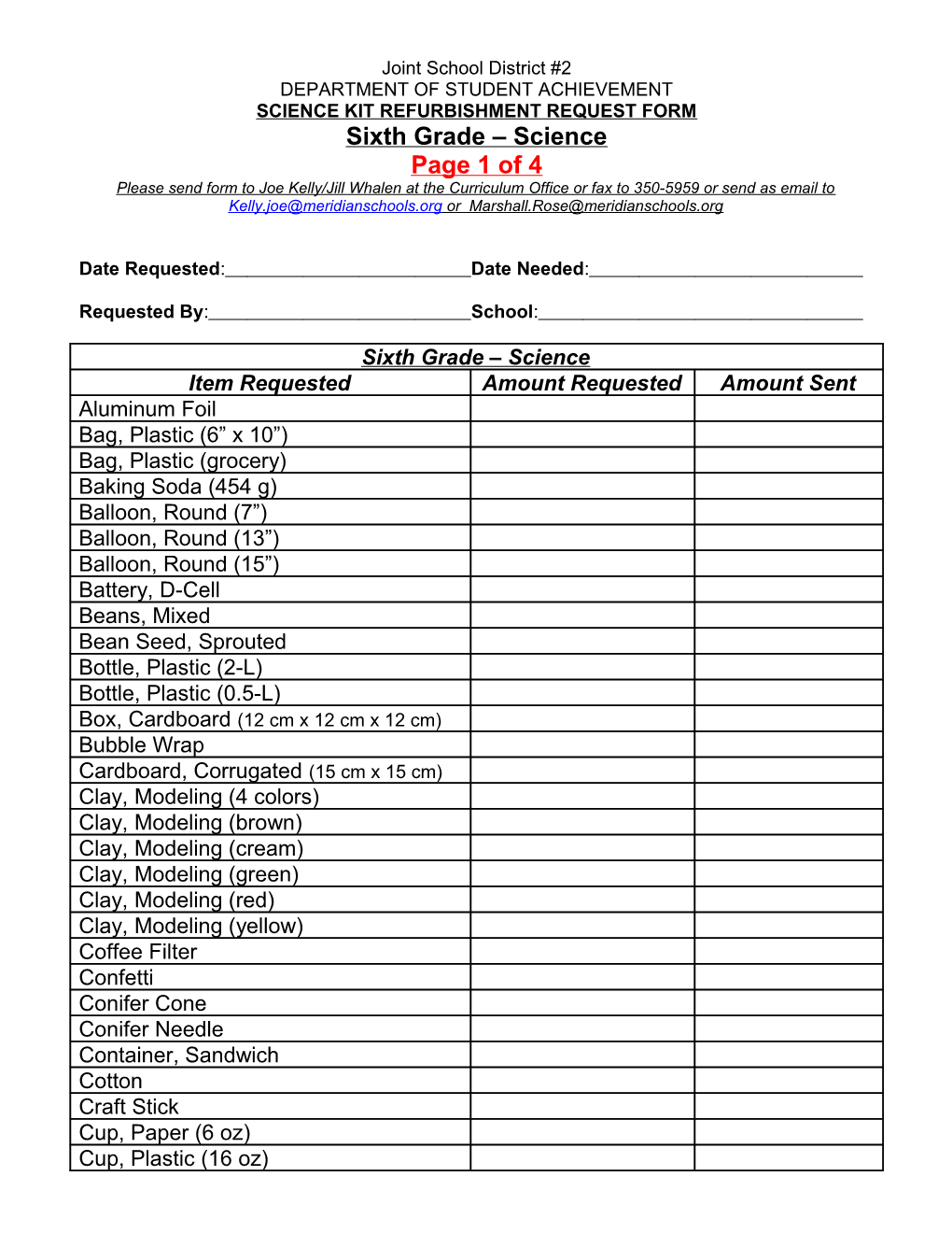 Science Kit Refurbishment Request