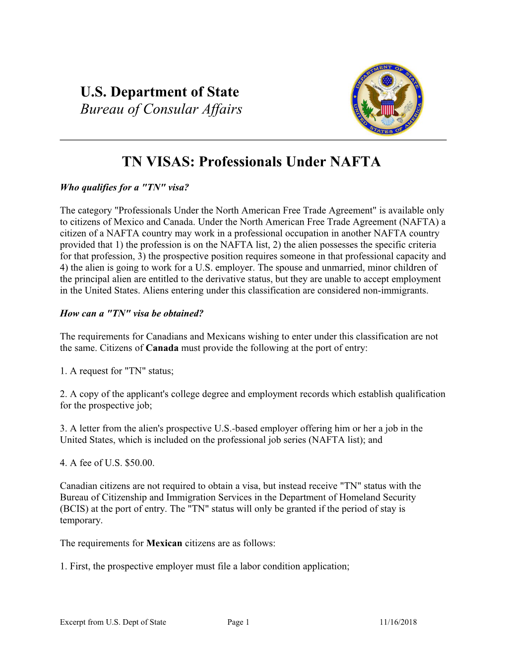 TN VISAS: Professionals Under NAFTA