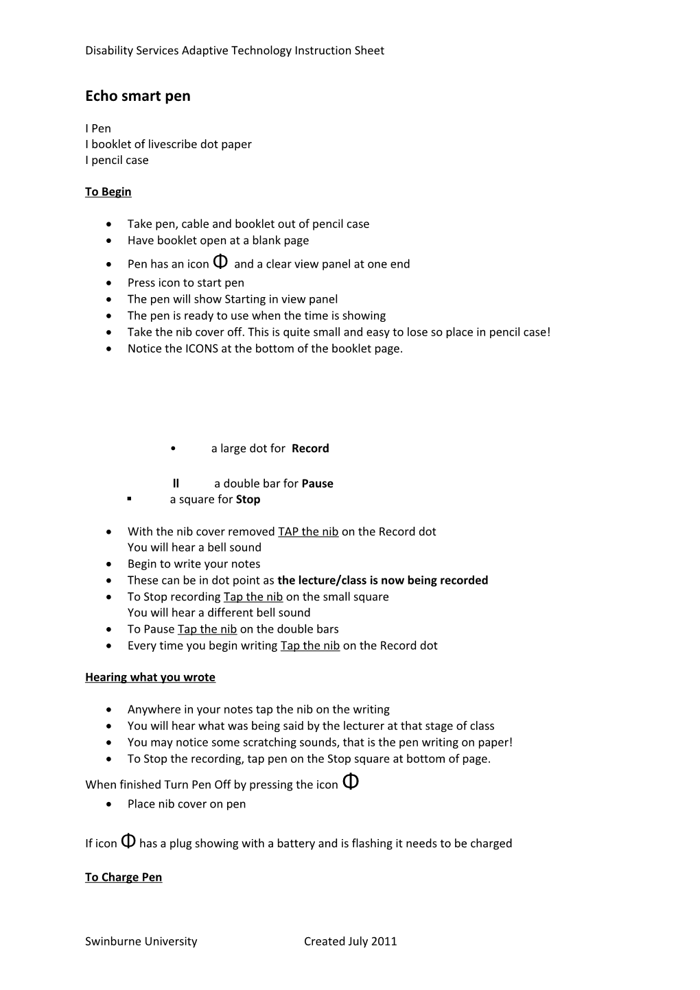 Disability Services Adaptive Technology Instruction Sheet