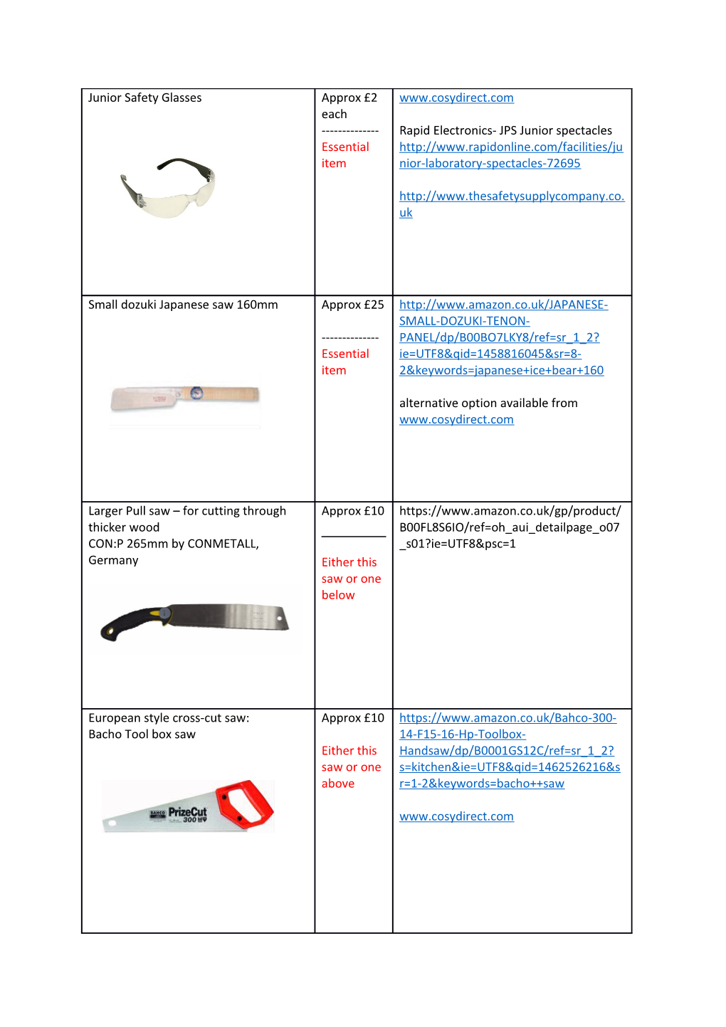 Early Years Woodwork Equipment List Irresistible-Learning.Co.Uk