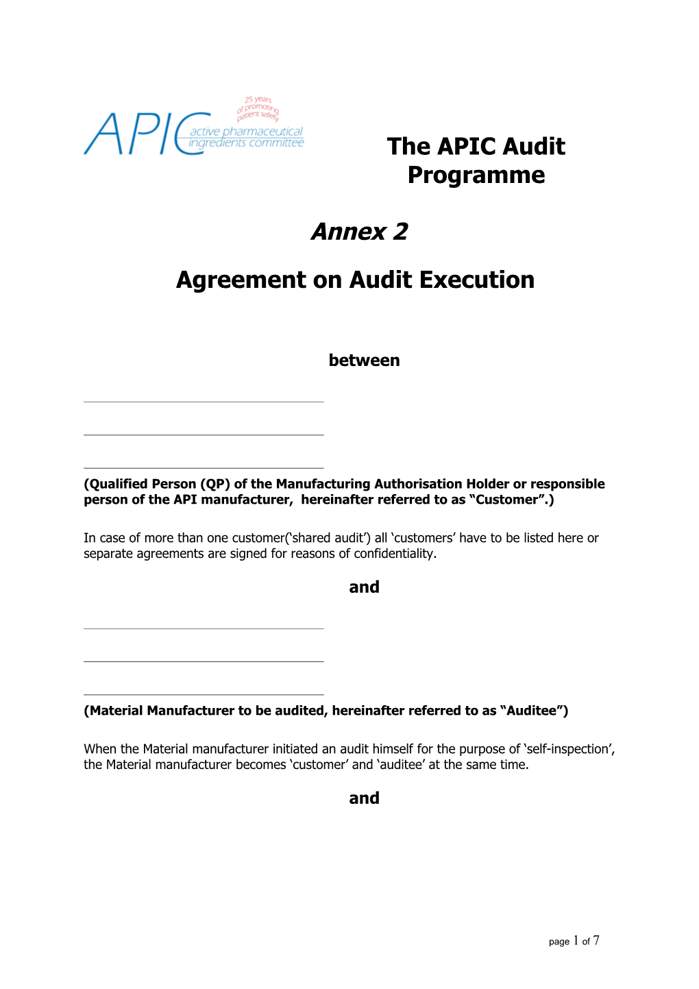 The APIC Audit Programme