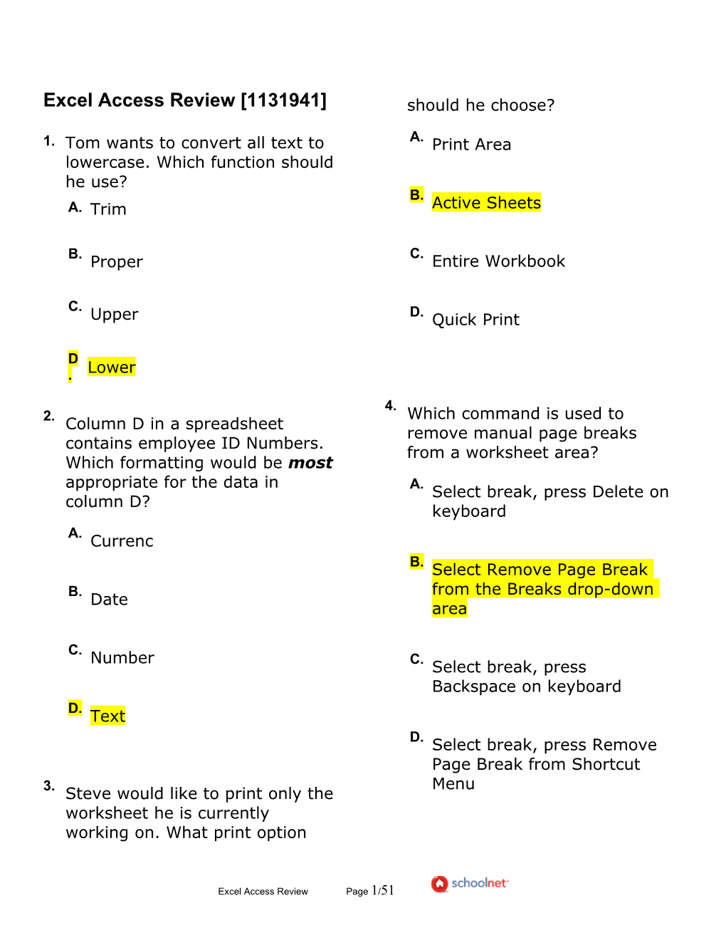 Excel Access Review Page 1/45