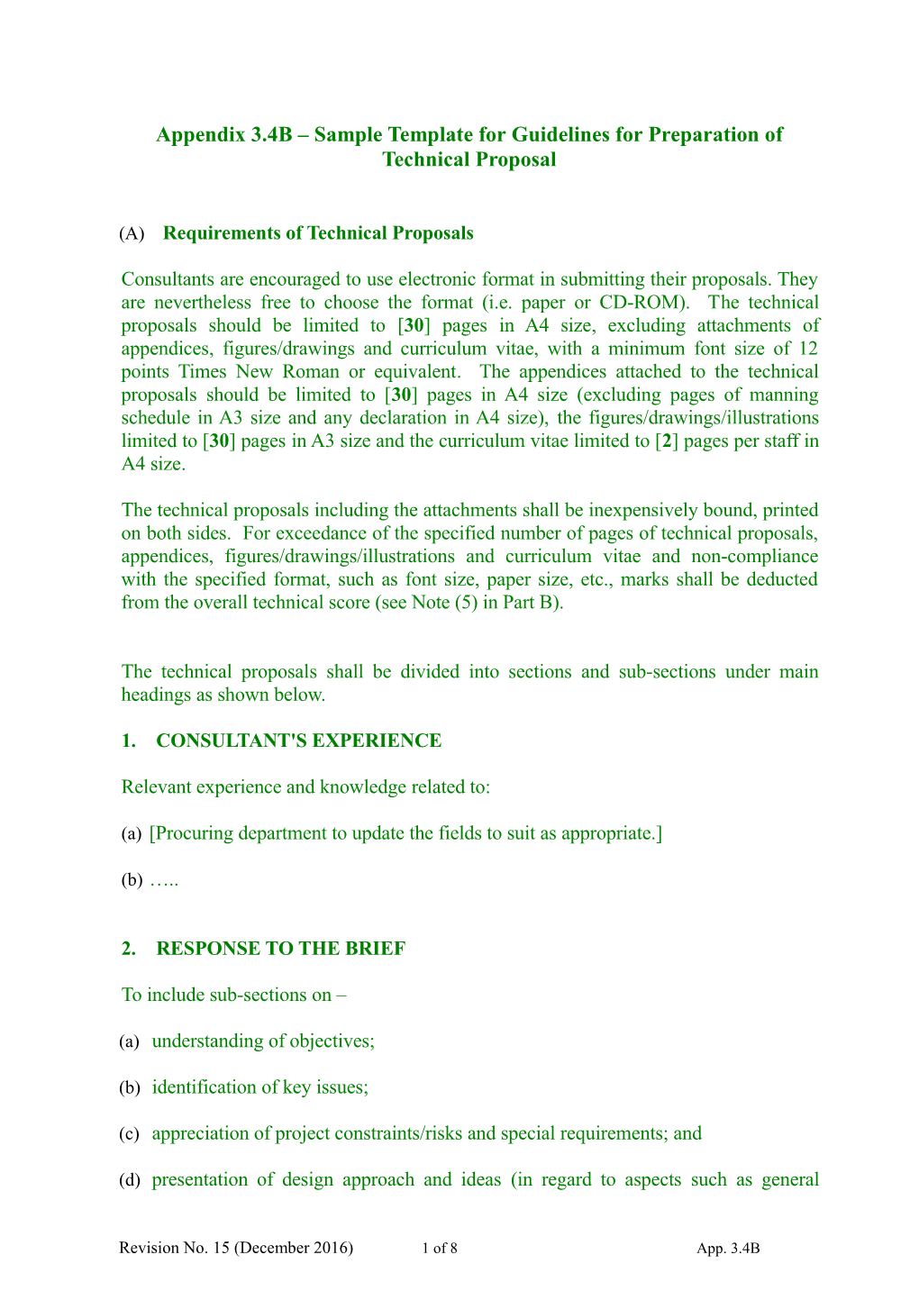 Appendix 3.4B Sample Template for Guidelines for Preparation of Technical Proposal